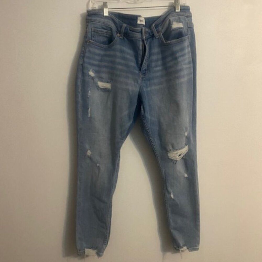 BKE Gabby Curvy Fit Highrise 5 pocket distressed ankle jeans, size 32